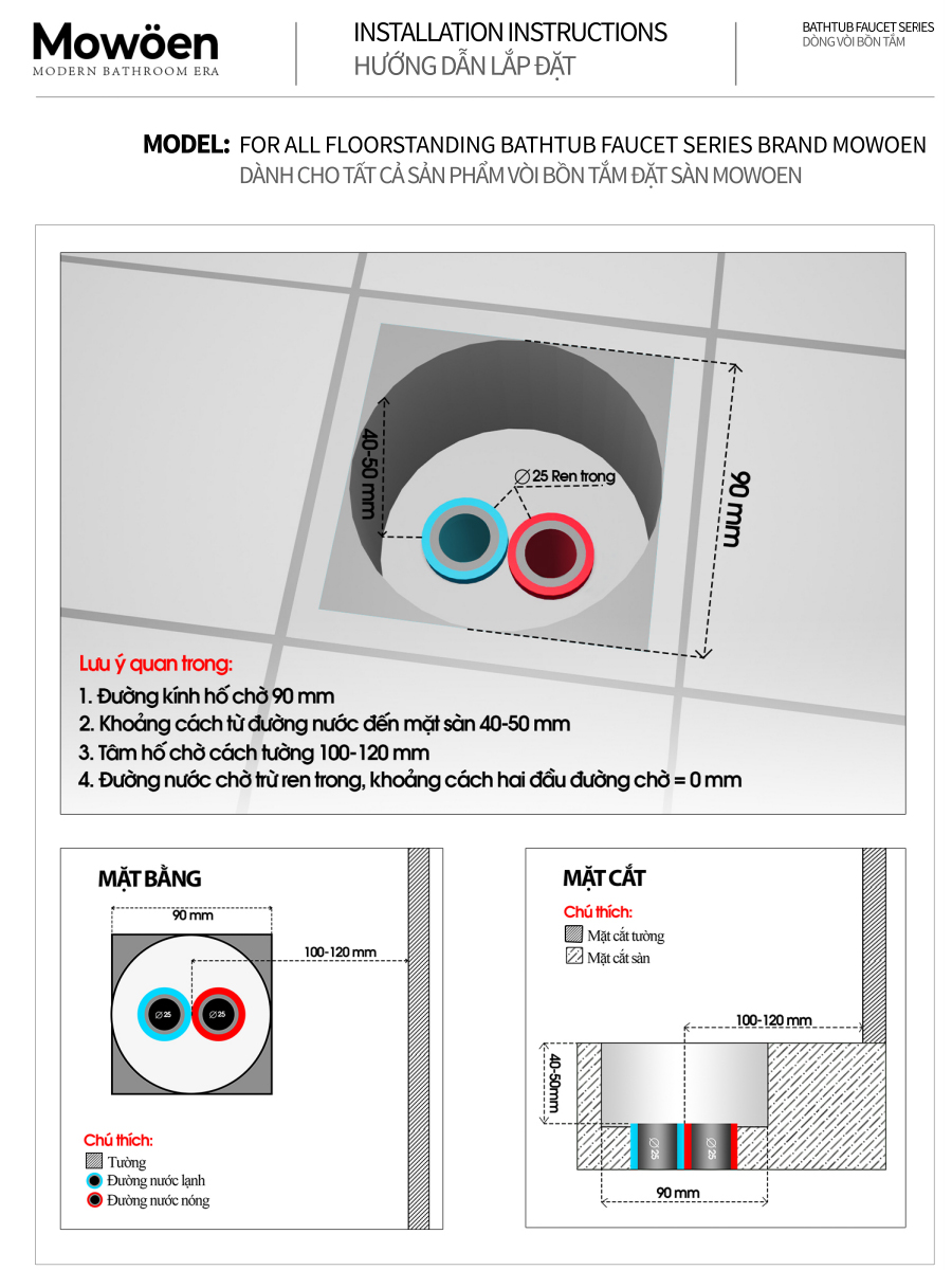 Bộ Vòi Sen Xả Bồn Đặt Sàn Carrot Series MOWOEN FB0005