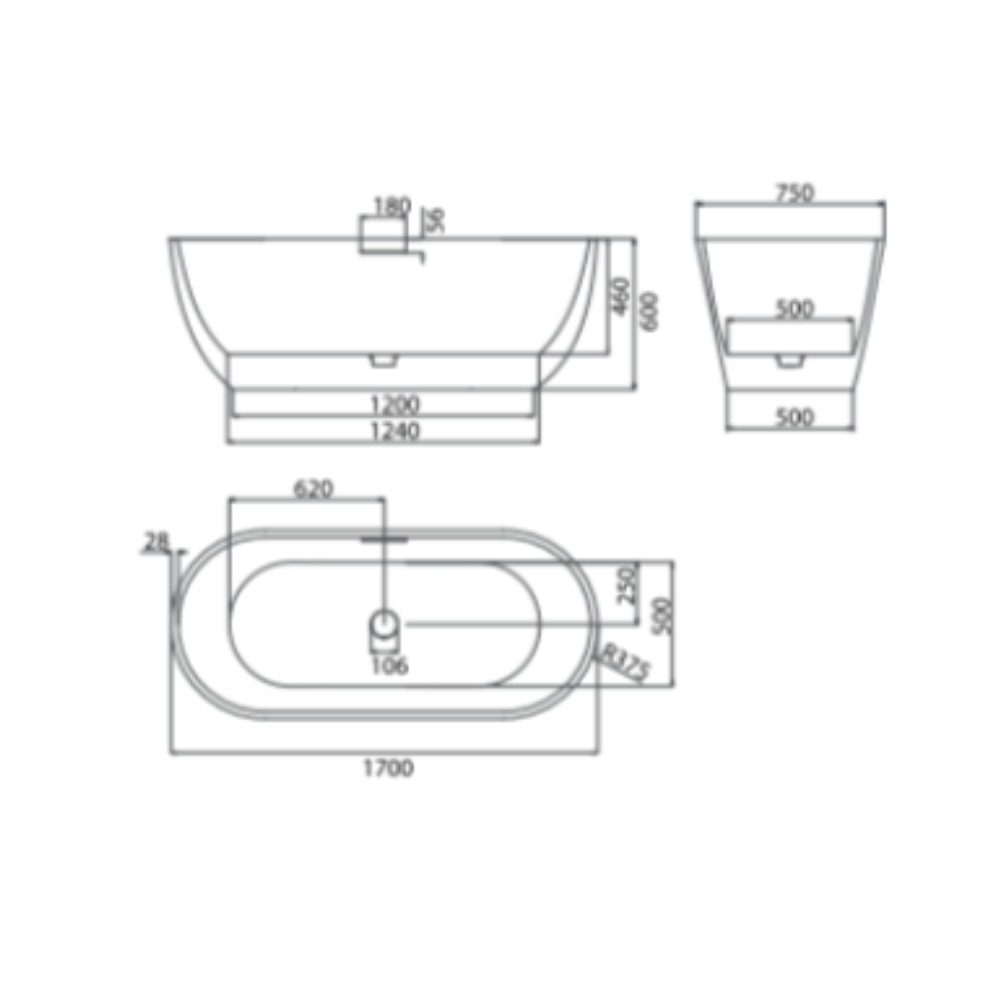 Bồn tắm đặt sàn 1.7m ELENA MOWOEN MW002