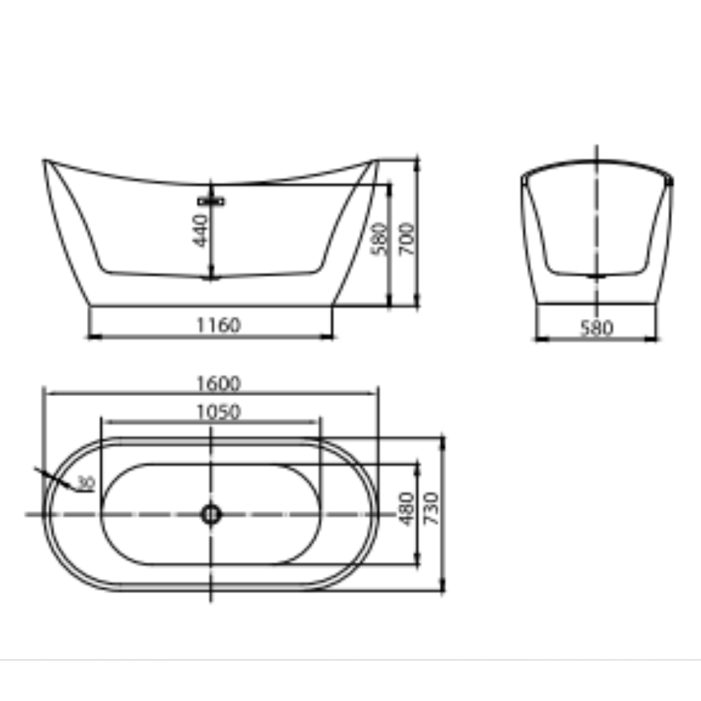 Bản vẽ kỹ thuật bồn tắm CURVED MOWOEN MW8207B-160 đặt sàn 1m6