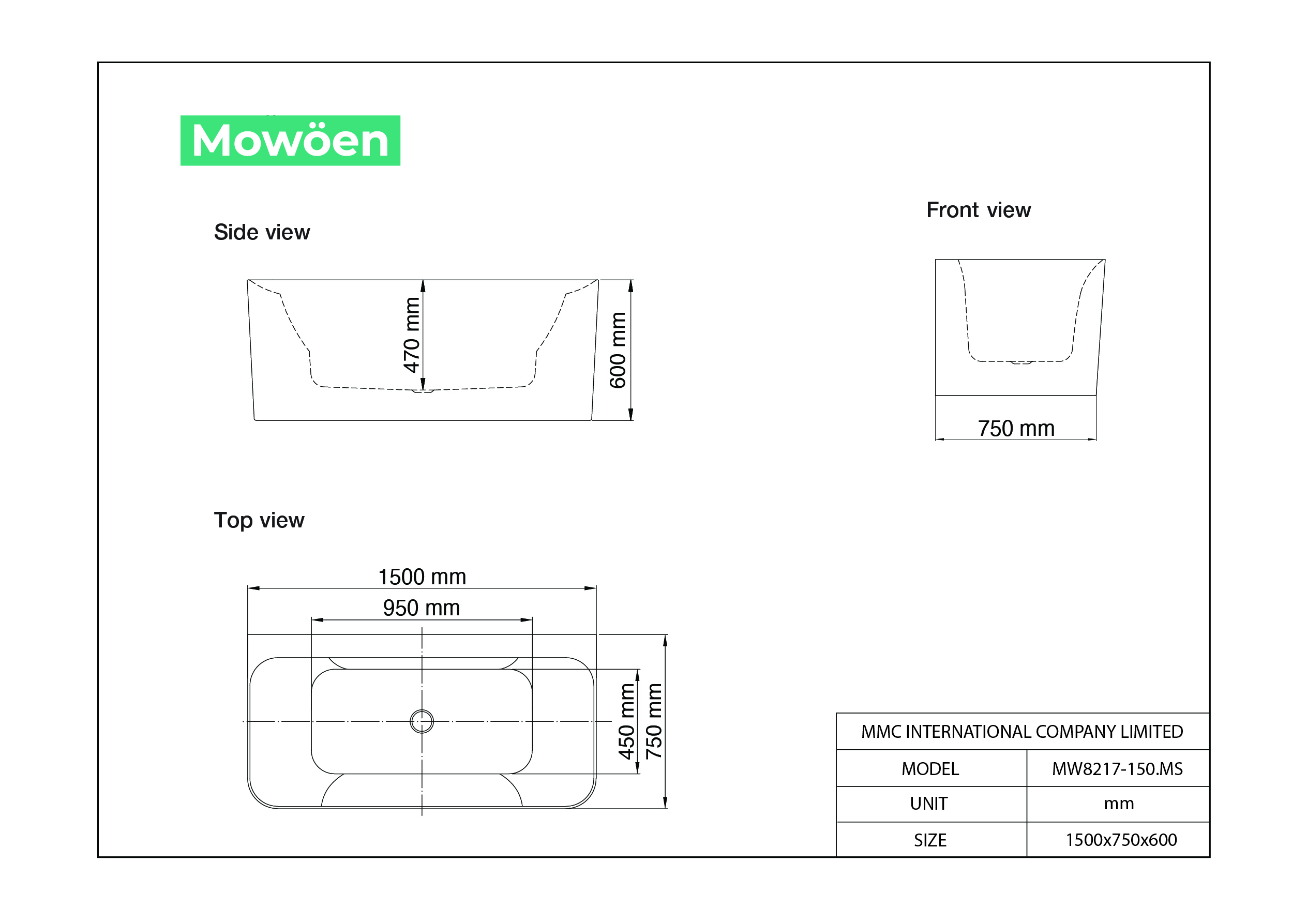 Bồn tắm đặt sàn massage 1.5m MOWOEN MW8217-150.MS