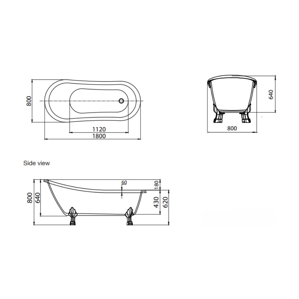 Bồn tắm đặt sàn tân cổ điển 1.8m MOWOEN MW905-180
