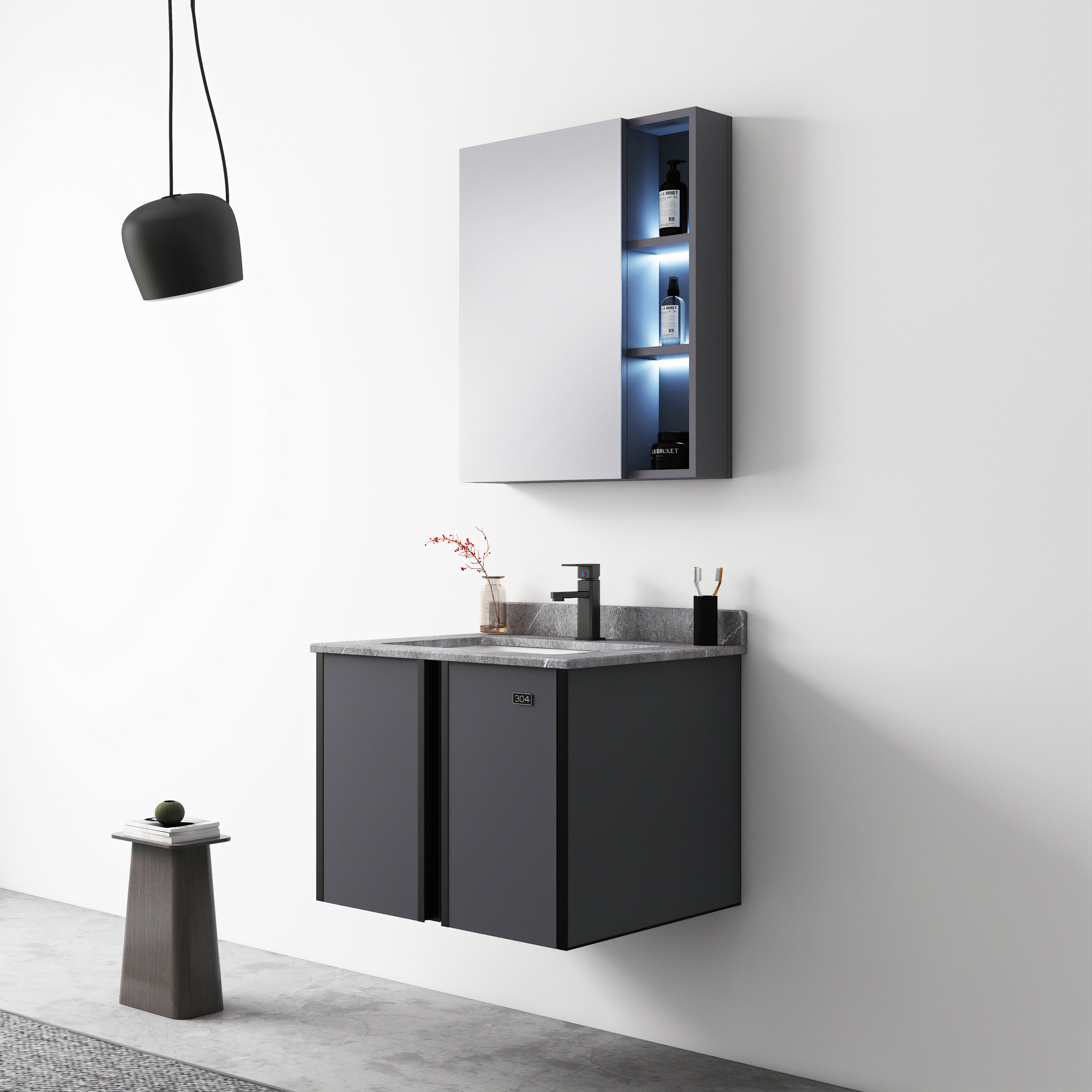 Bộ tủ chậu và gương đèn led size 800mm (gồm chậu lavabo) Mowoen MW6802S-80