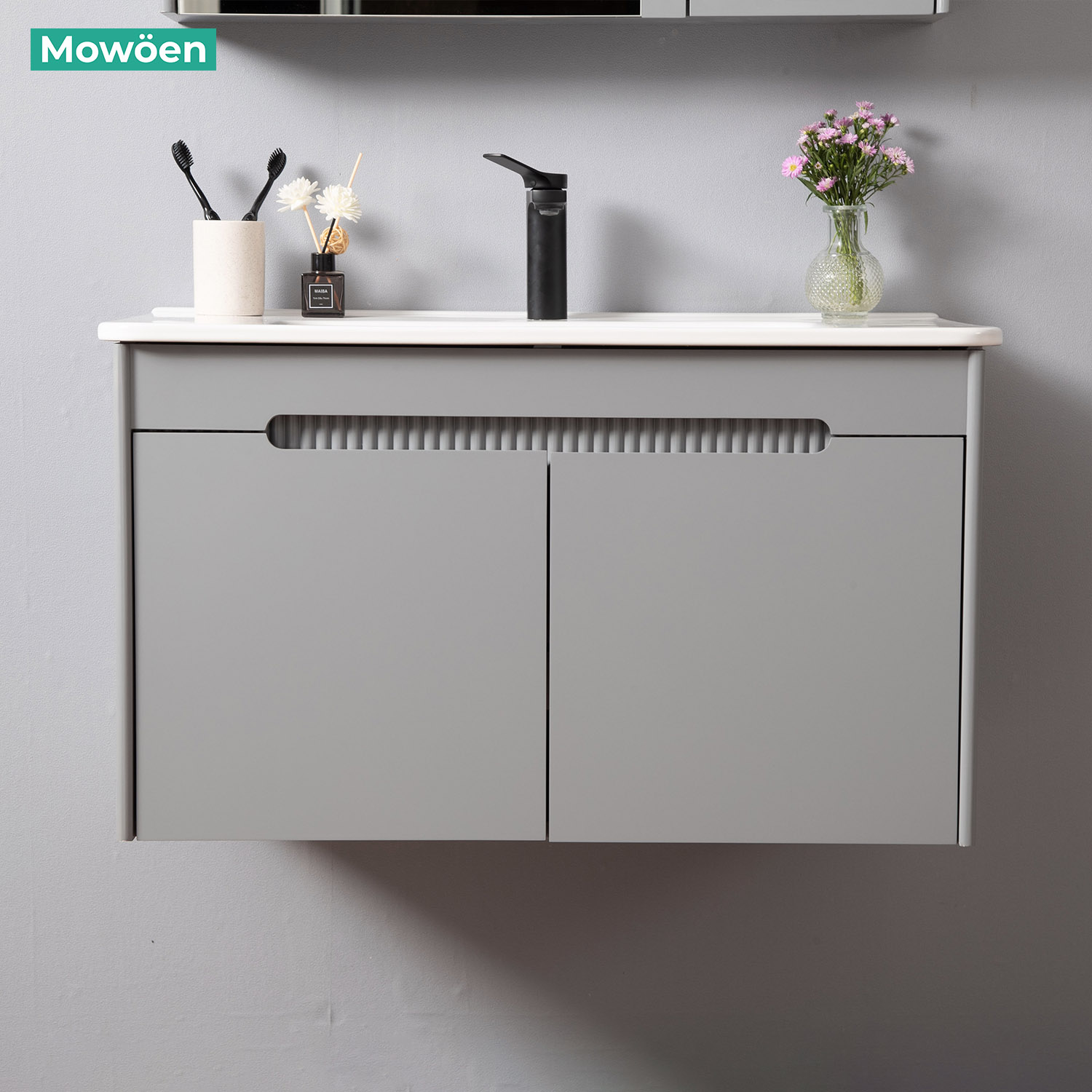 Bộ tủ chậu và tủ gương led size 800mm MOWOEN MW2701-80PVC