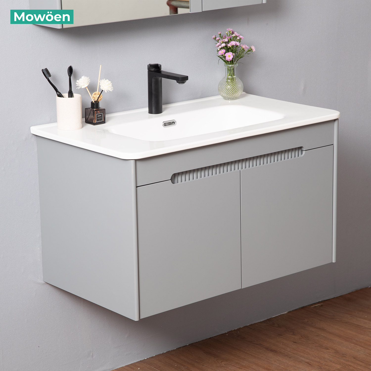 Bộ tủ chậu và tủ gương led size 800mm MOWOEN MW2701-80PVC