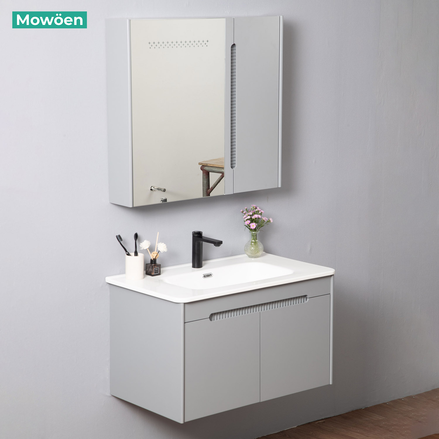 Bộ tủ chậu và tủ gương led size 800mm MOWOEN MW2701-80PVC