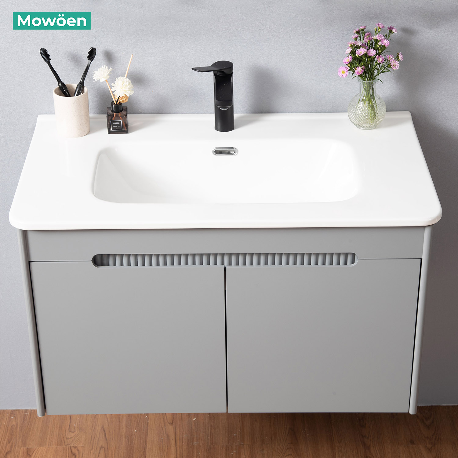 Bộ tủ chậu và tủ gương led size 800mm MOWOEN MW2701-80PVC