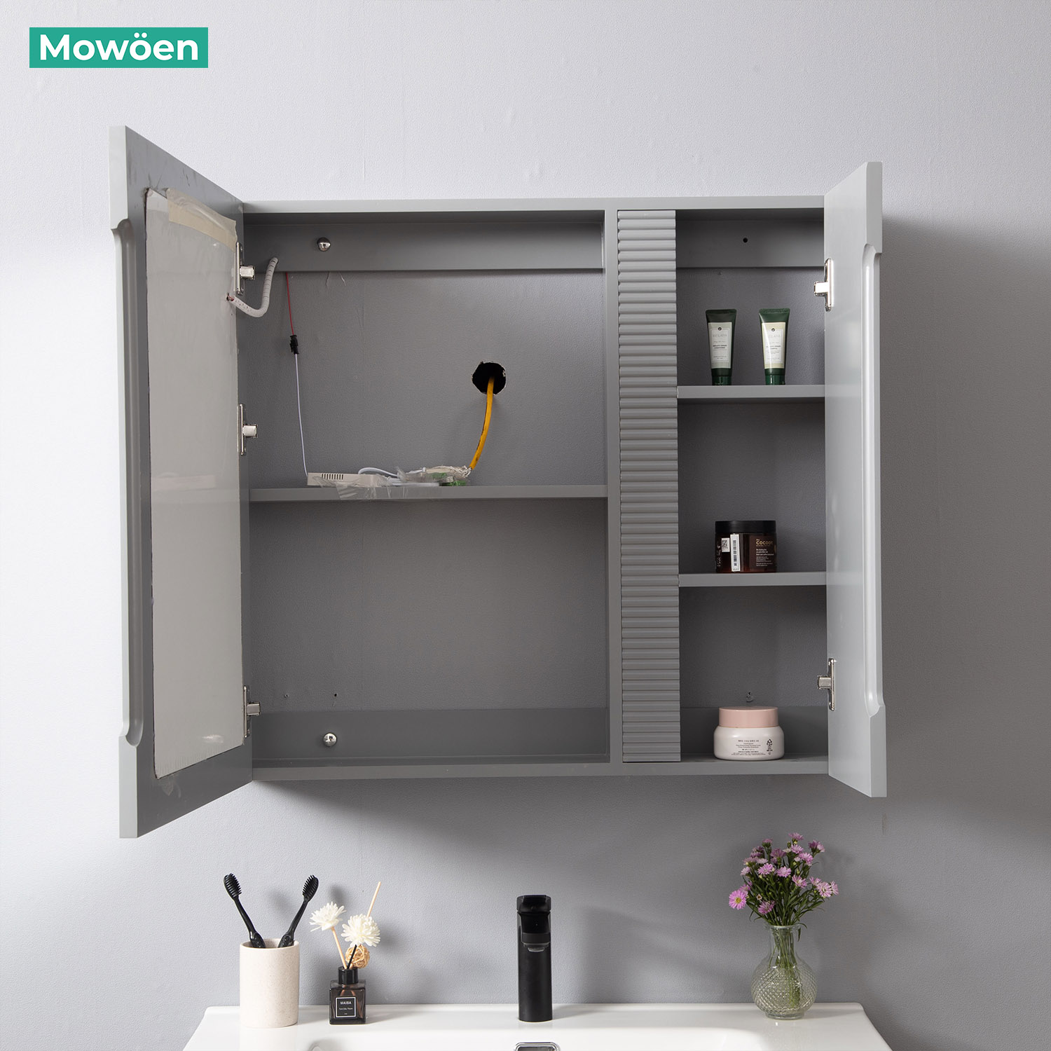 Bộ tủ chậu và tủ gương led size 800mm MOWOEN MW2701-80PVC