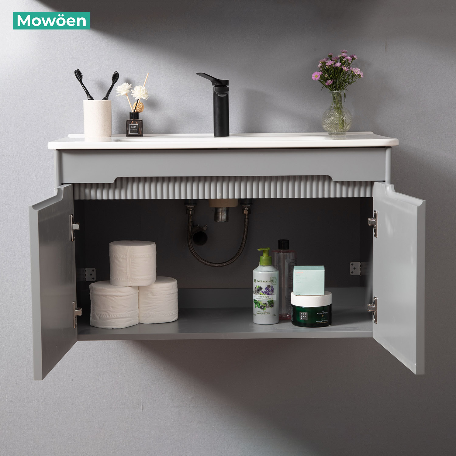 Bộ tủ chậu và tủ gương led size 800mm MOWOEN MW2701-80PVC