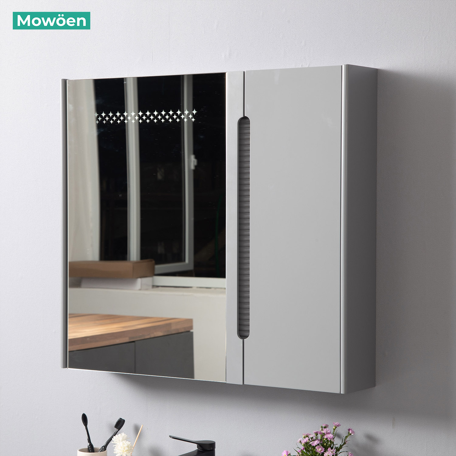 Bộ tủ chậu và tủ gương led size 800mm MOWOEN MW2701-80PVC