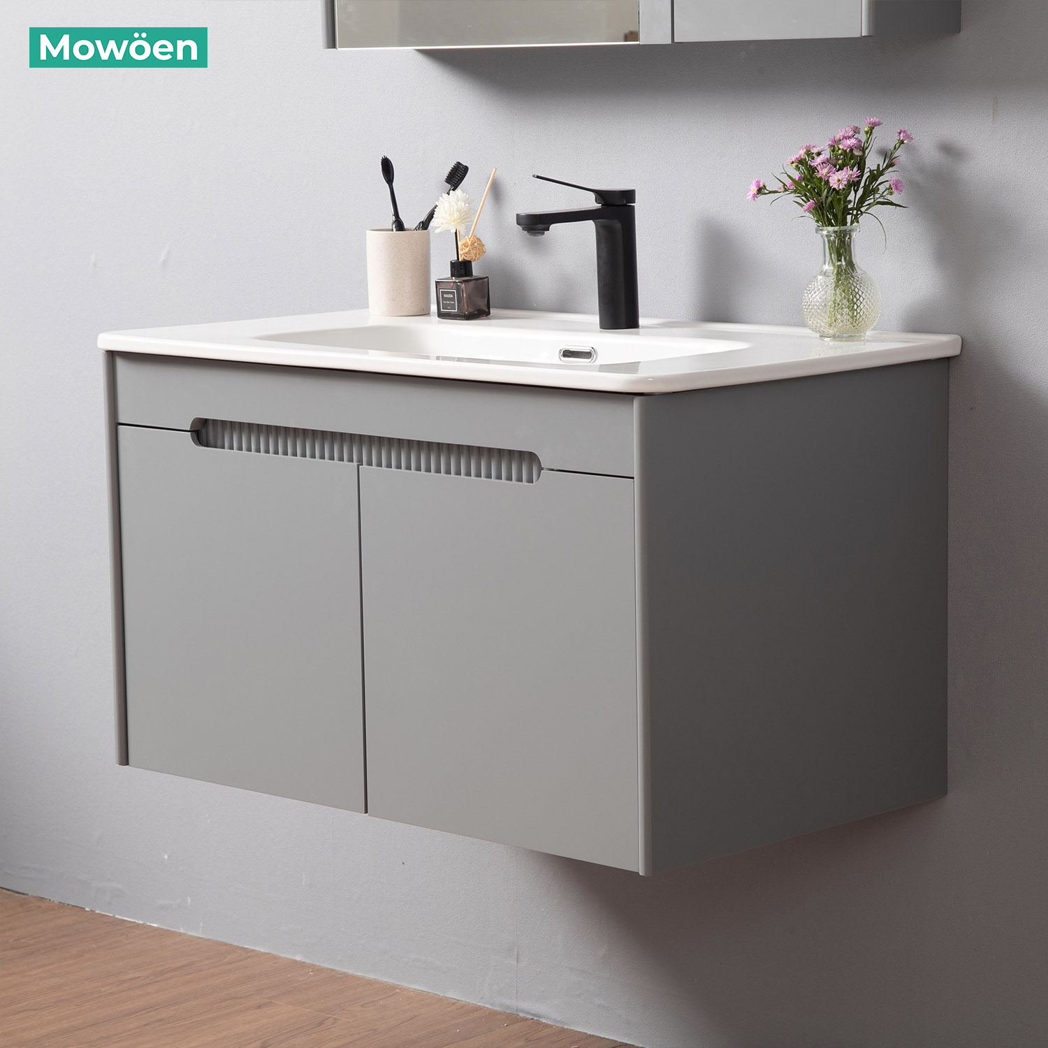 Bộ tủ chậu và tủ gương led size 800mm MOWOEN MW2701-80PVC