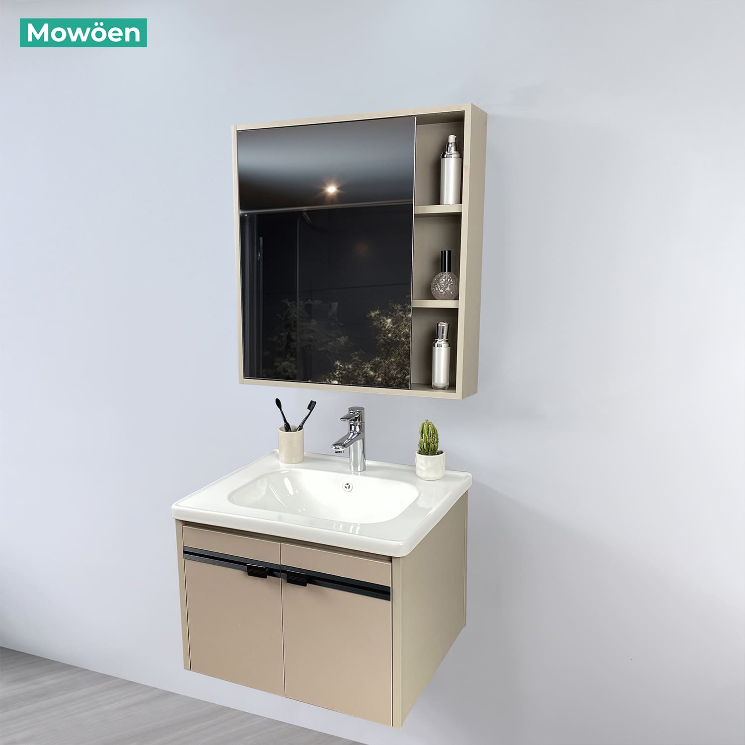 Bộ tủ chậu và tủ gương size 600 mm MOWOEN MW2702-60PVC