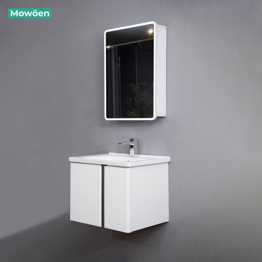 Bộ tủ chậu và tủ gương led size 600 mm MOWOEN MW2703-60PVC