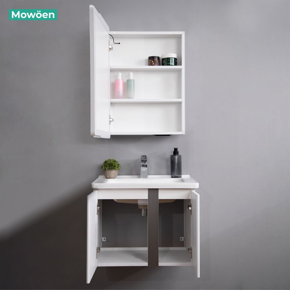 Bộ tủ chậu và tủ gương led size 600 mm MOWOEN MW2703-60PVC