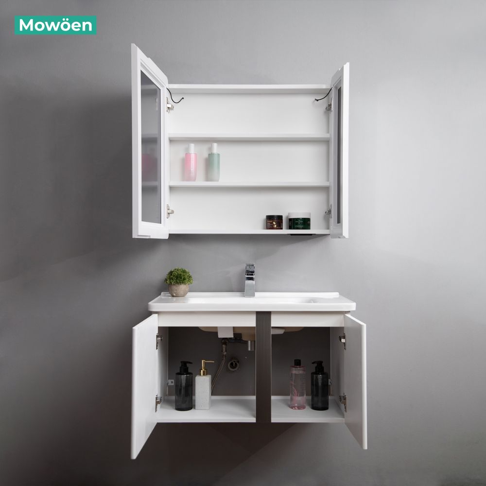 Bộ tủ chậu và tủ gương led size 800 mm MOWOEN MW2703-80PVC