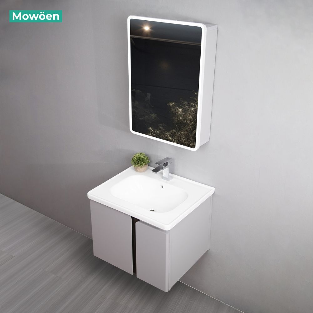 Bộ tủ chậu và tủ gương led size 600 mm MOWOEN MW2705-60PVC
