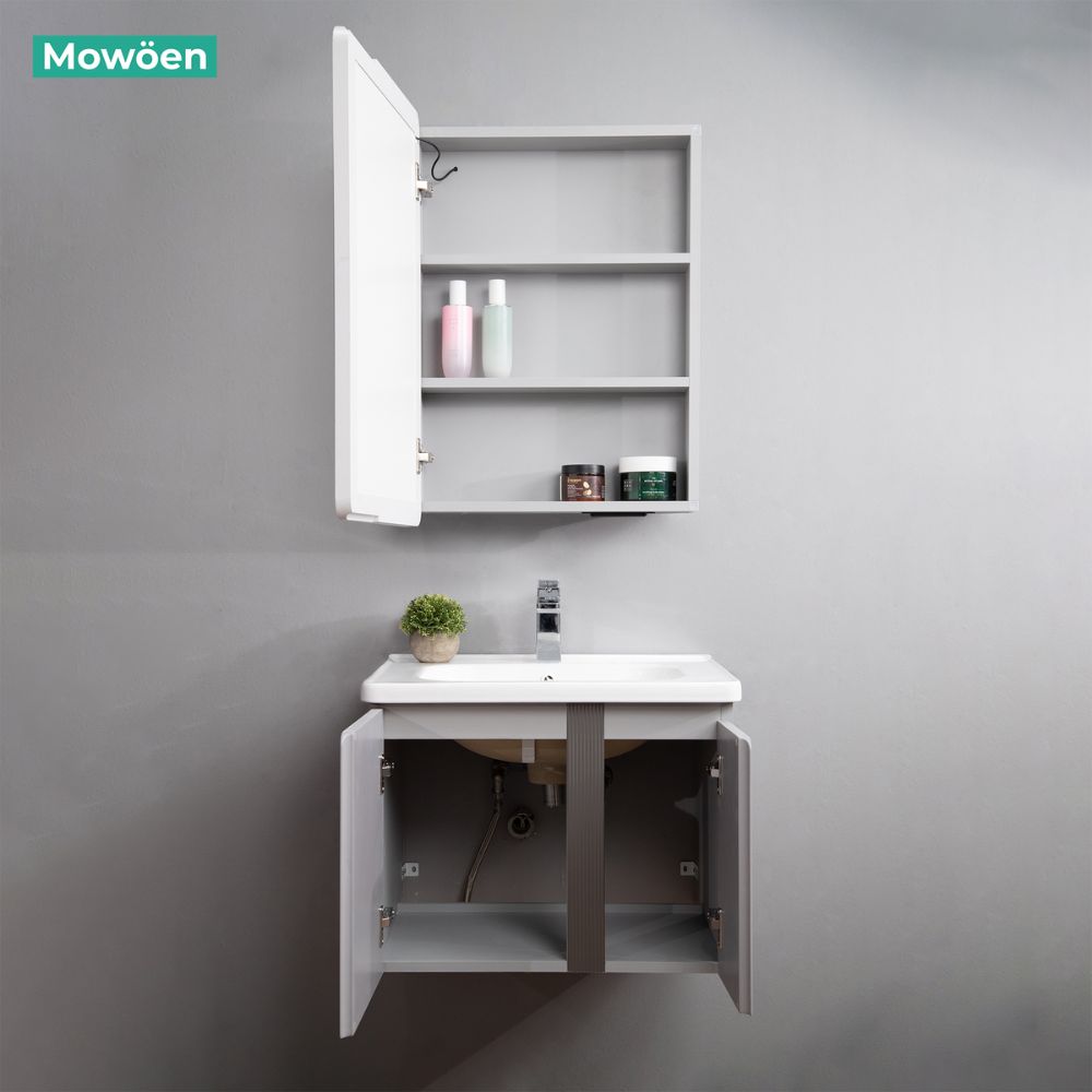 Bộ tủ chậu và tủ gương led size 600 mm MOWOEN MW2705-60PVC