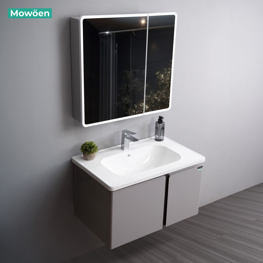 Bộ tủ chậu và tủ gương led size 800 mm MOWOEN MW2705-80PVC