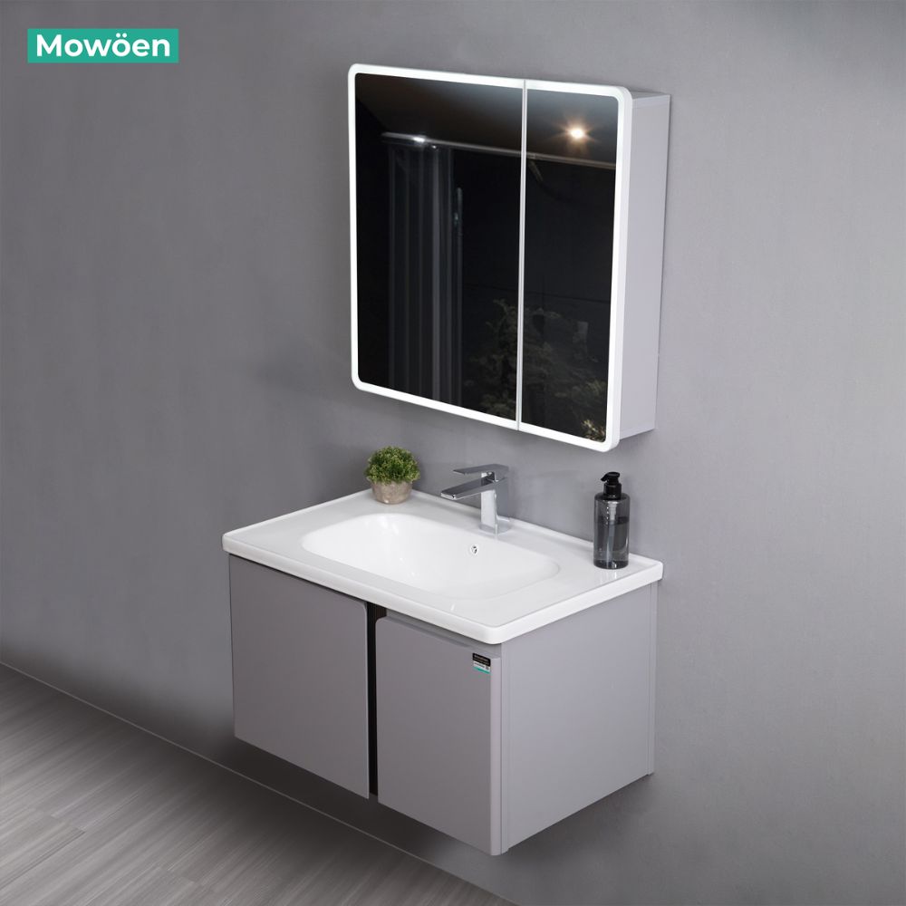 Bộ tủ chậu và tủ gương led size 800 mm MOWOEN MW2705-80PVC