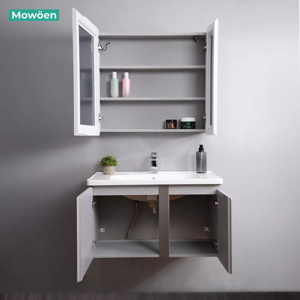 Bộ tủ chậu và tủ gương led size 800 mm MOWOEN MW2705-80PVC