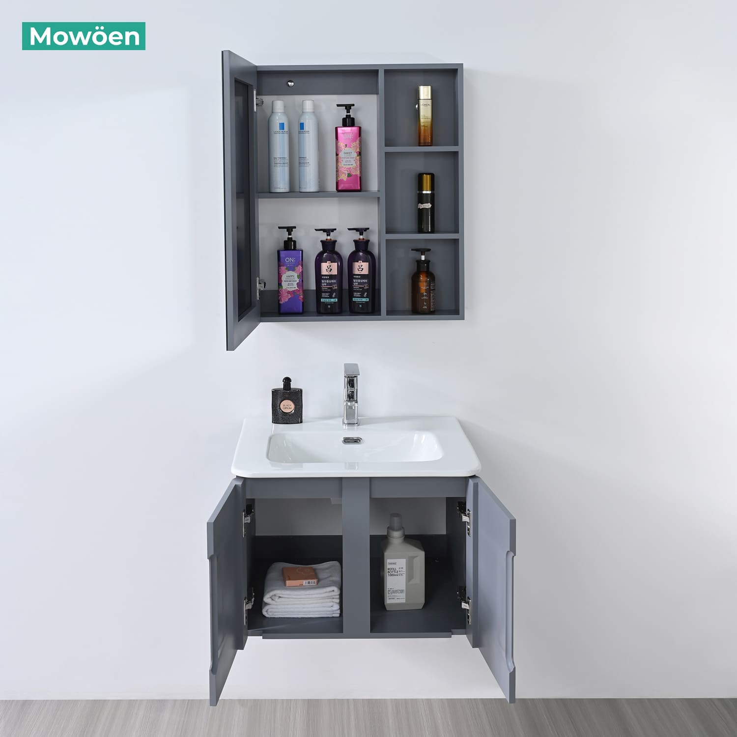 Bộ tủ chậu và tủ gương size 600mm MOWOEN MW2709-60PVC
