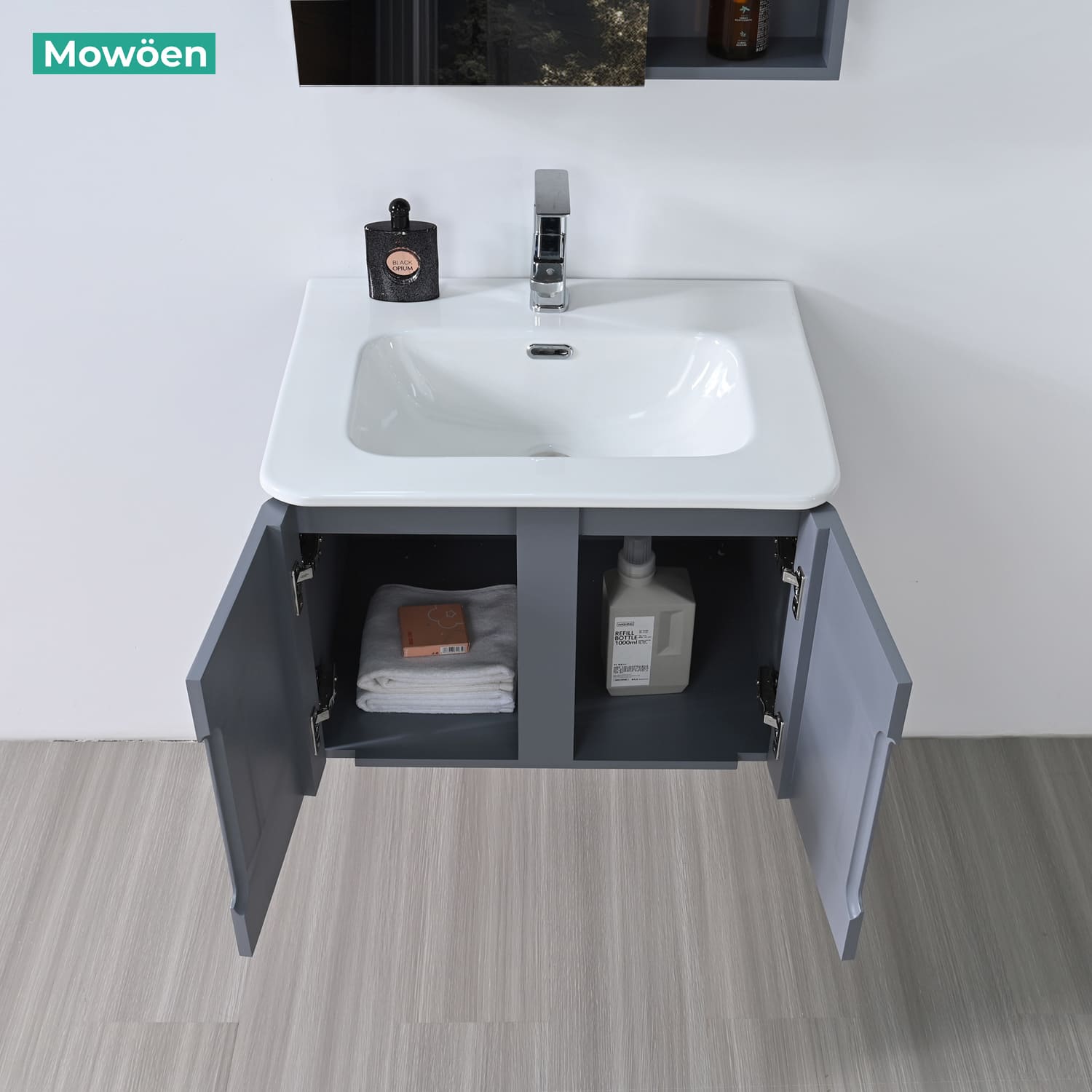 Bộ tủ chậu và tủ gương size 600mm MOWOEN MW2709-60PVC