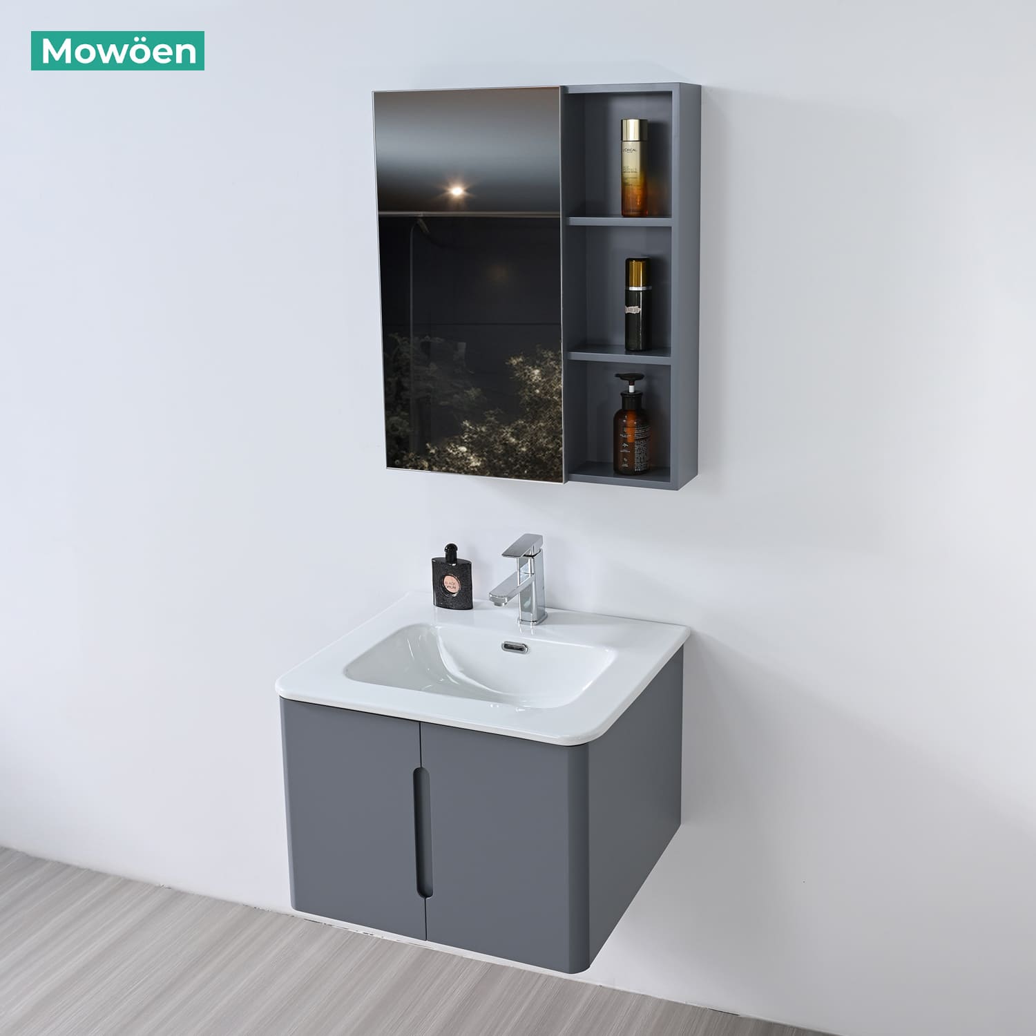 Bộ tủ chậu và tủ gương size 600mm MOWOEN MW2709-60PVC