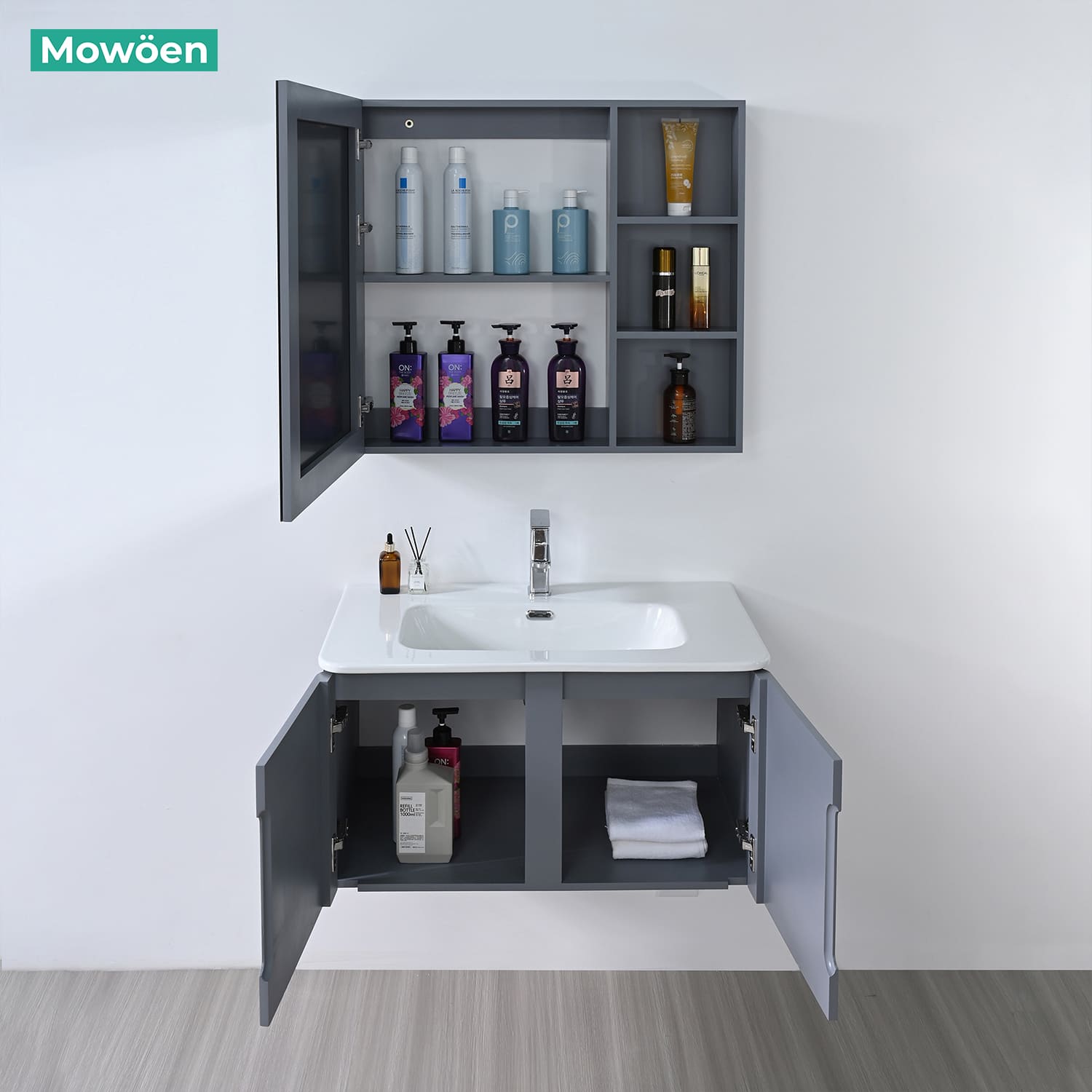 Bộ tủ chậu và tủ gương size 800mm MOWOEN MW2709-80PVC