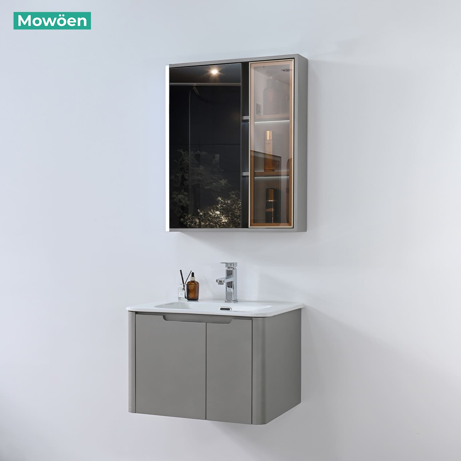 Bộ tủ chậu và tủ gương led size 600mm MOWOEN MW2710-60PVC