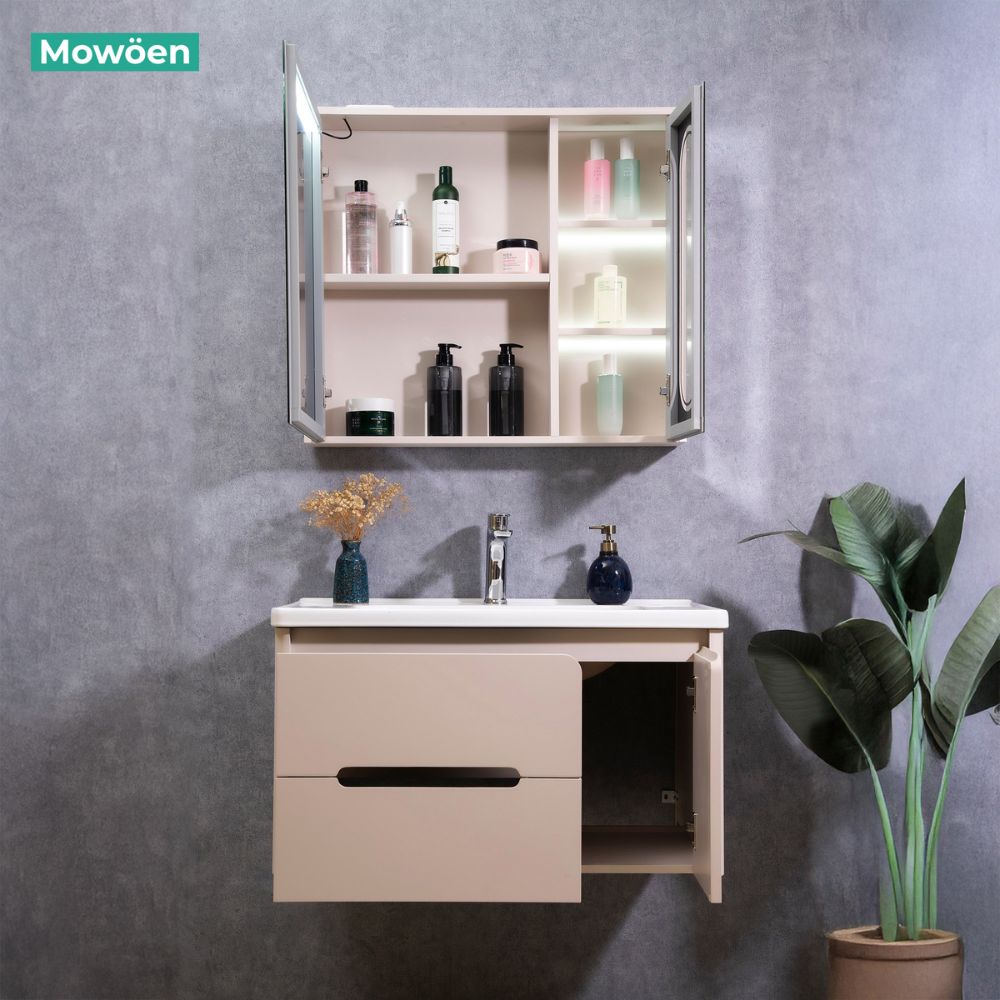 Bộ tủ chậu và tủ gương led size 800 mm MOWOEN MW2711-80PVC