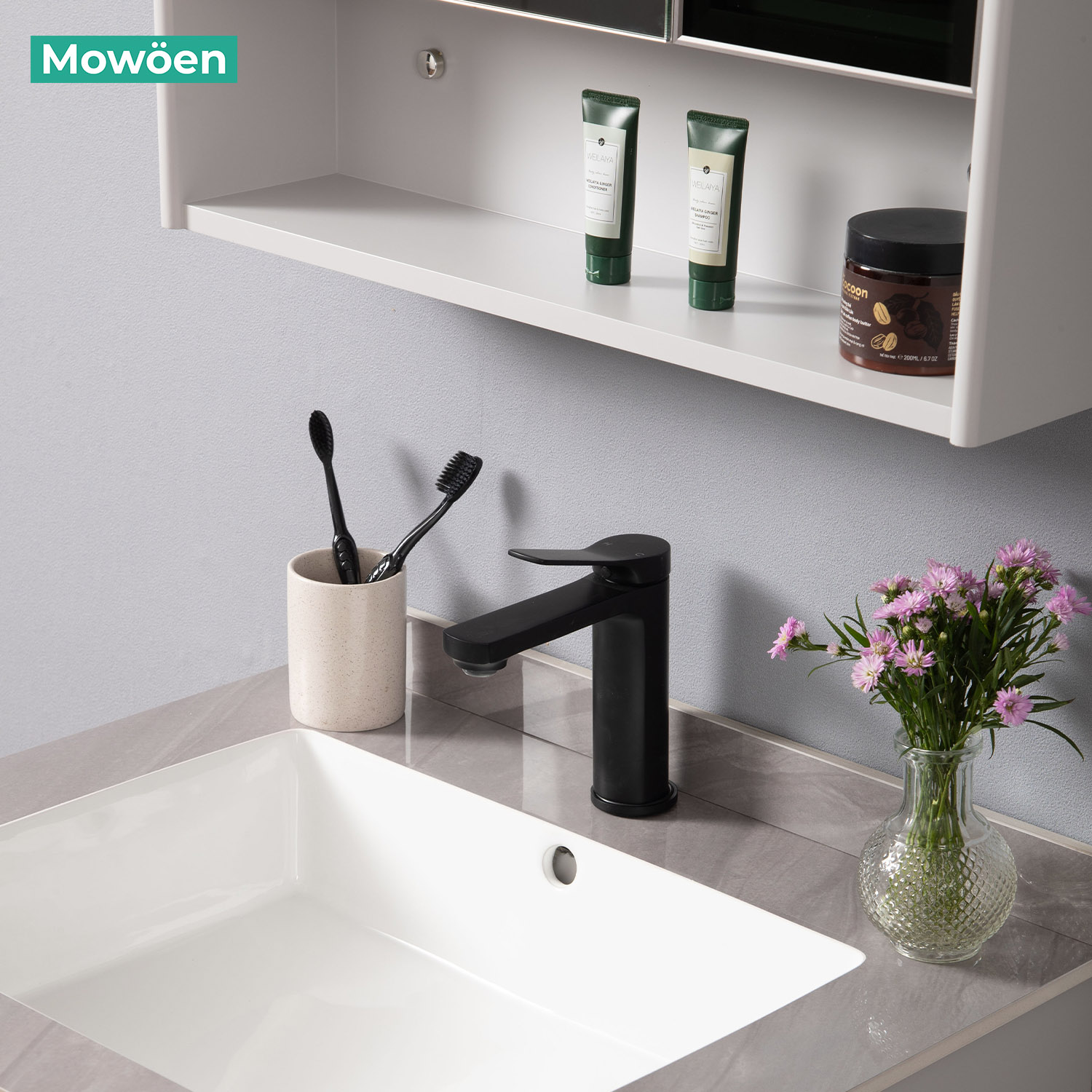 Bộ tủ chậu và tủ gương led size 600mm MOWOEN MW2805-60PVC