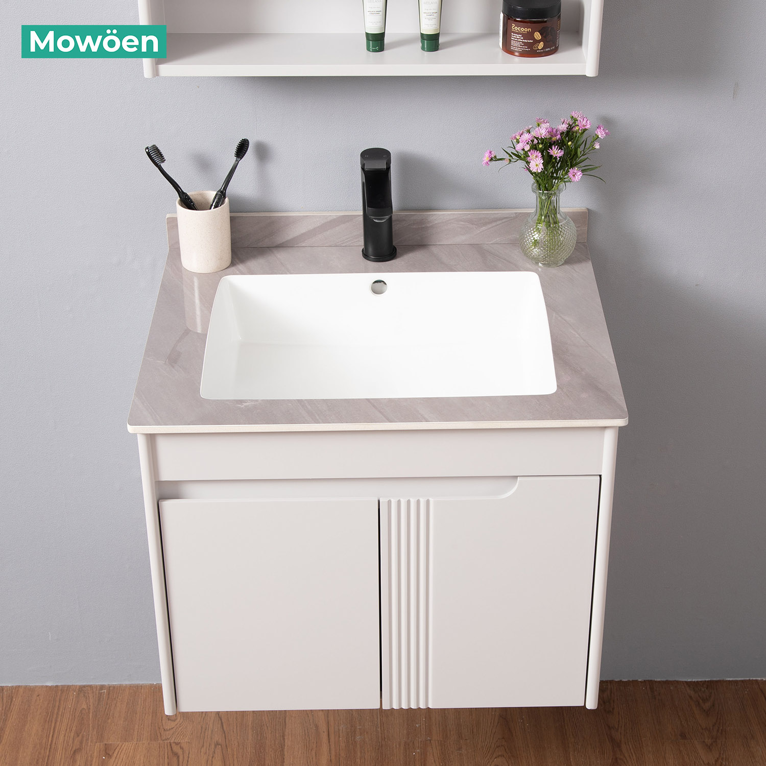 Bộ tủ chậu và tủ gương led size 600mm MOWOEN MW2805-60PVC