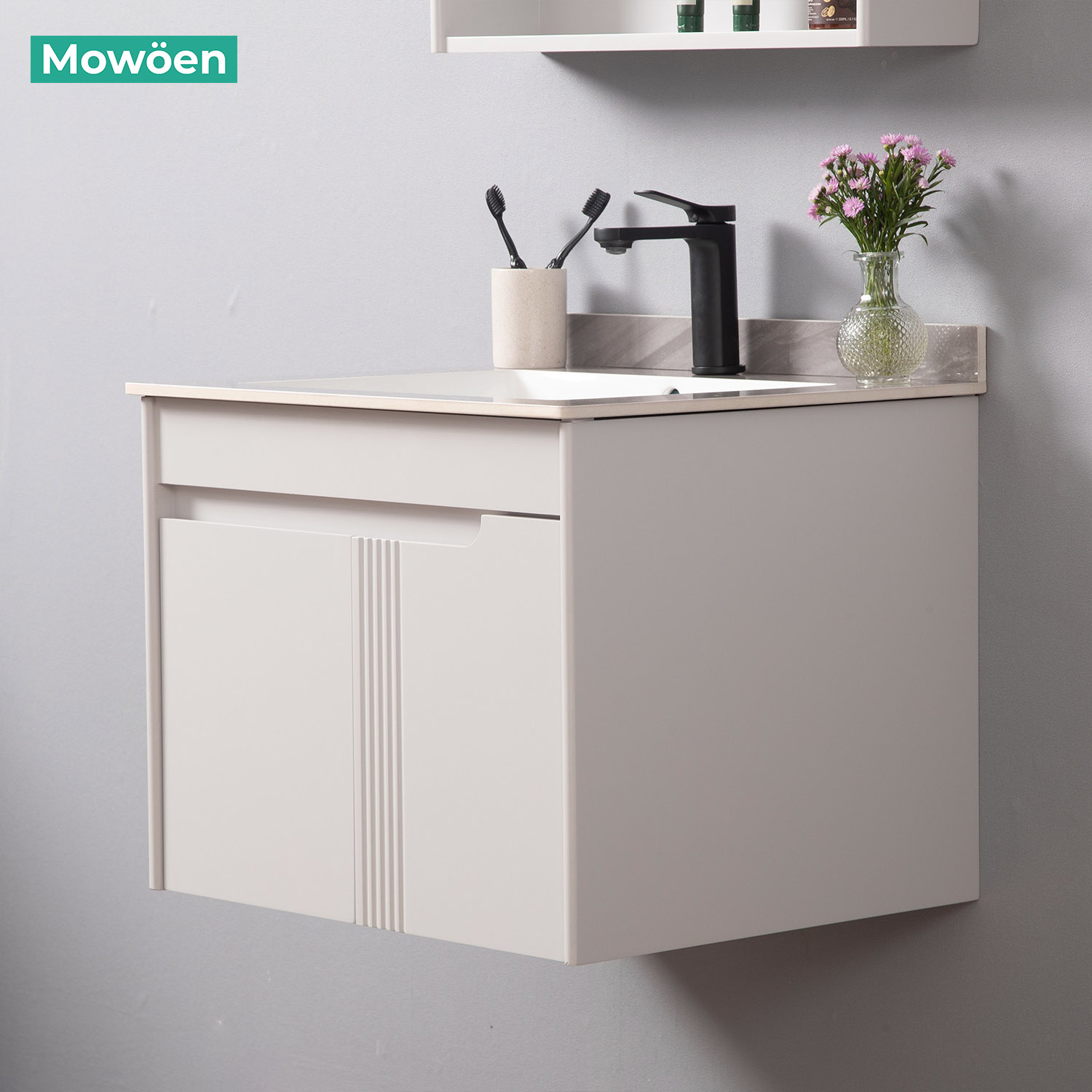 Bộ tủ chậu và tủ gương led size 600mm MOWOEN MW2805-60PVC