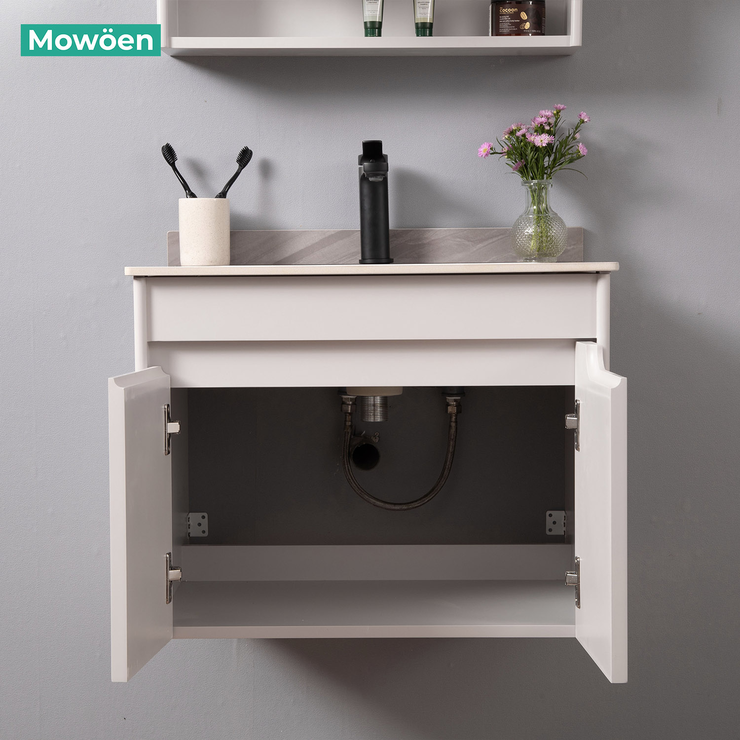 Bộ tủ chậu và tủ gương led size 600mm MOWOEN MW2805-60PVC