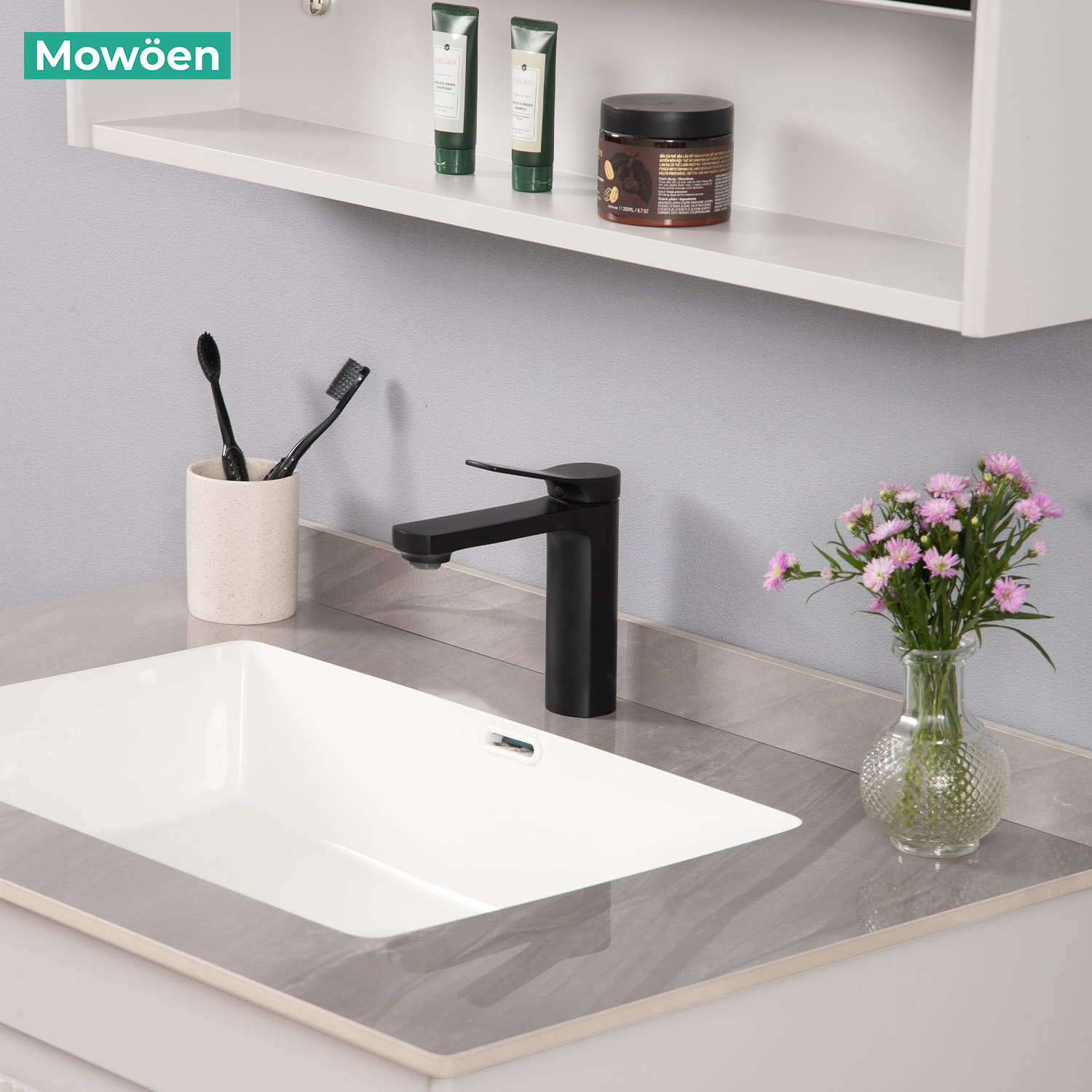 Bộ tủ chậu và tủ gương led size 800mm MOWOEN MW2805-80PVC