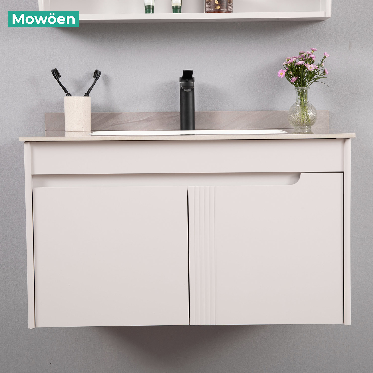 Bộ tủ chậu và tủ gương led size 800mm MOWOEN MW2805-80PVC