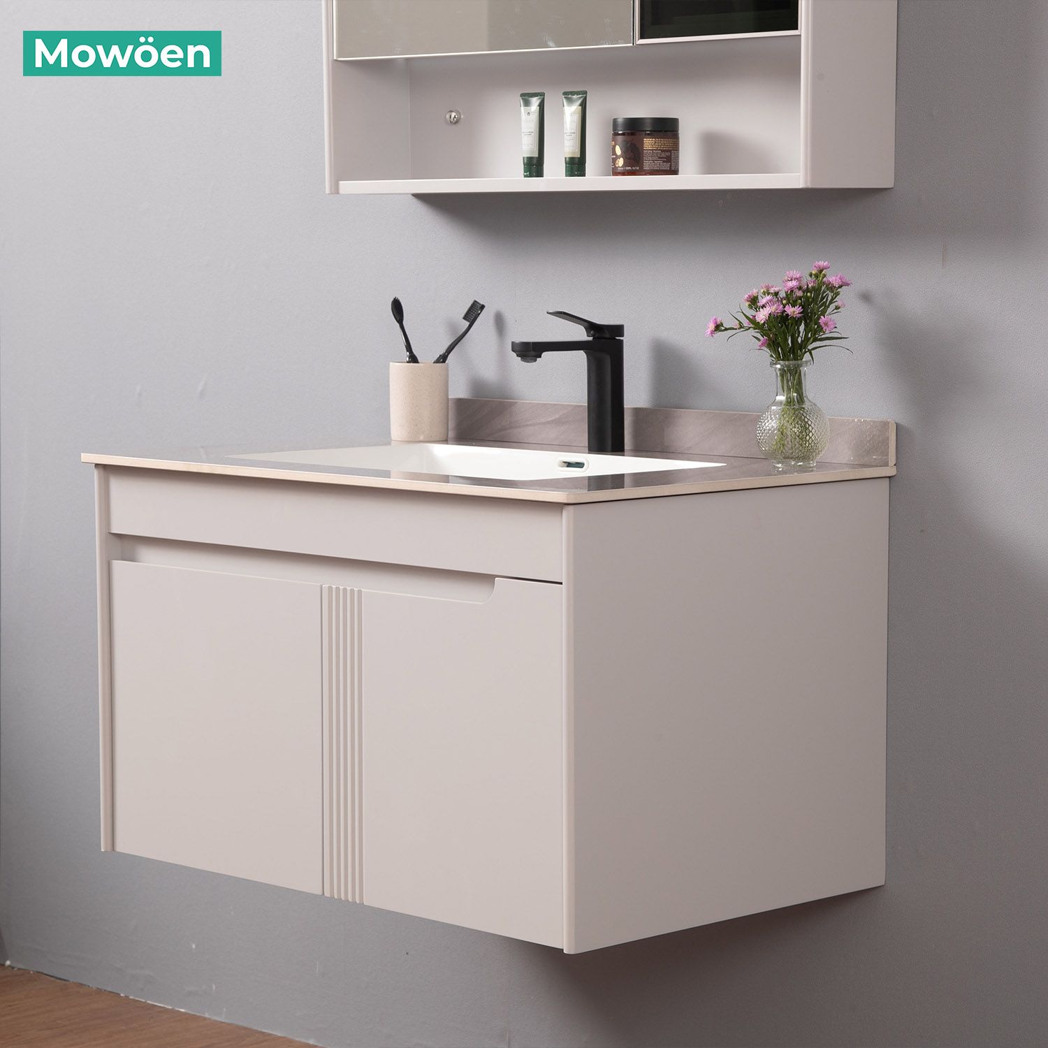 Bộ tủ chậu và tủ gương led size 800mm MOWOEN MW2805-80PVC