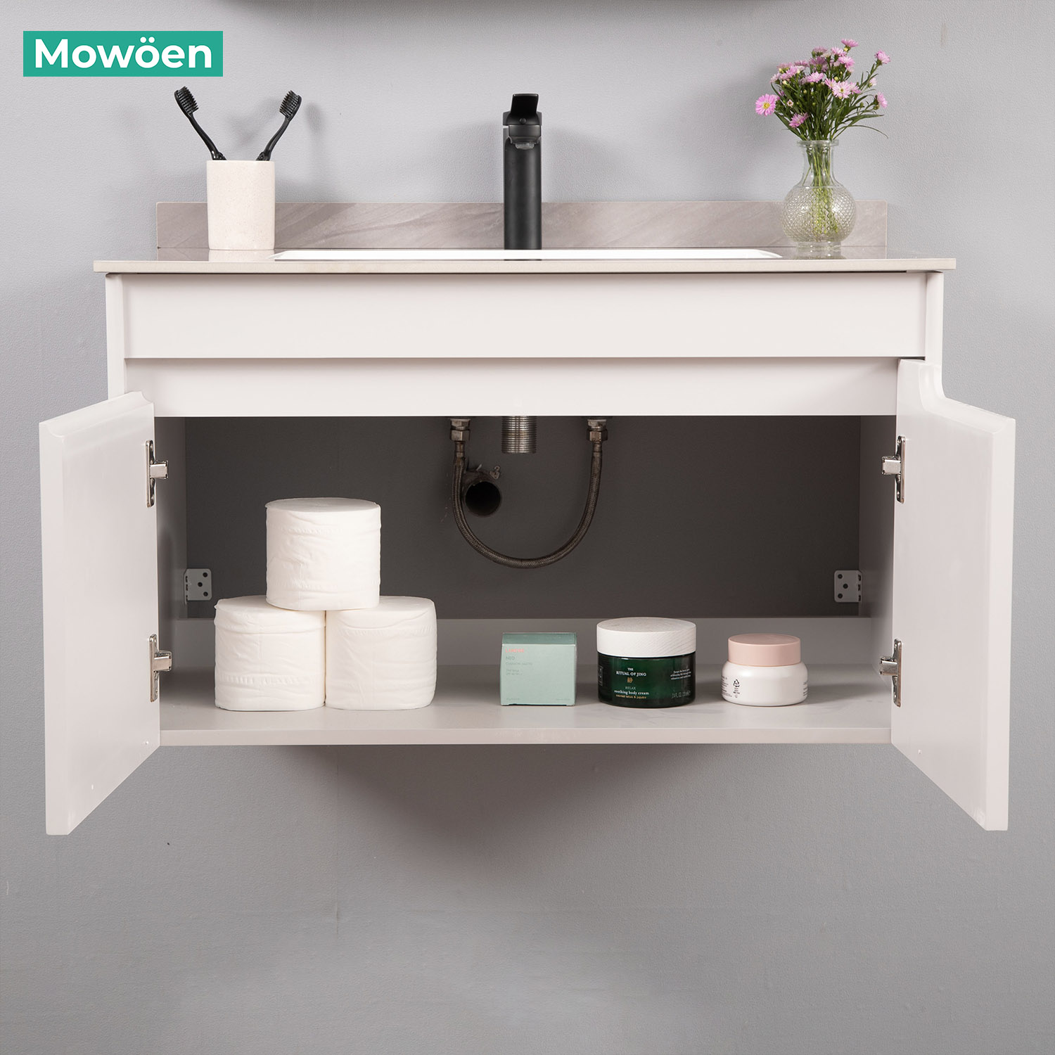 Bộ tủ chậu và tủ gương led size 800mm MOWOEN MW2805-80PVC