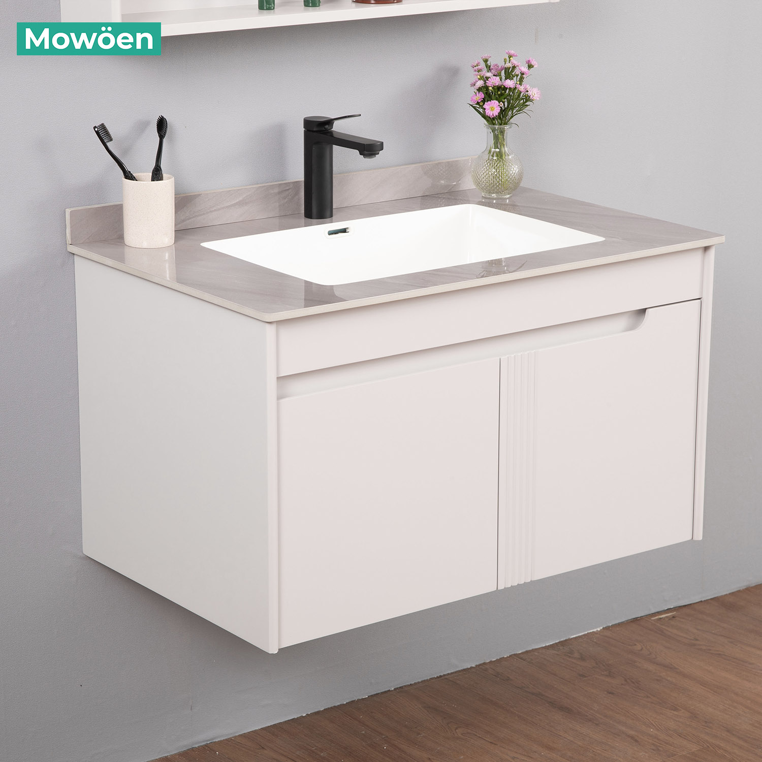 Bộ tủ chậu và tủ gương led size 800mm MOWOEN MW2805-80PVC