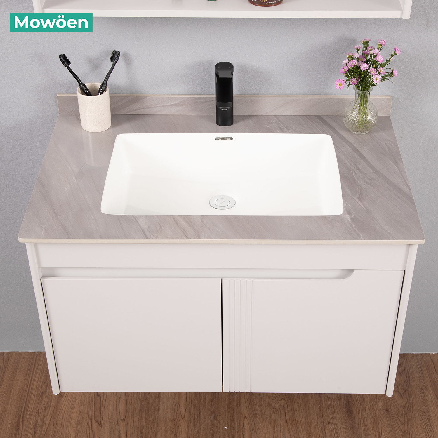 Bộ tủ chậu và tủ gương led size 800mm MOWOEN MW2805-80PVC