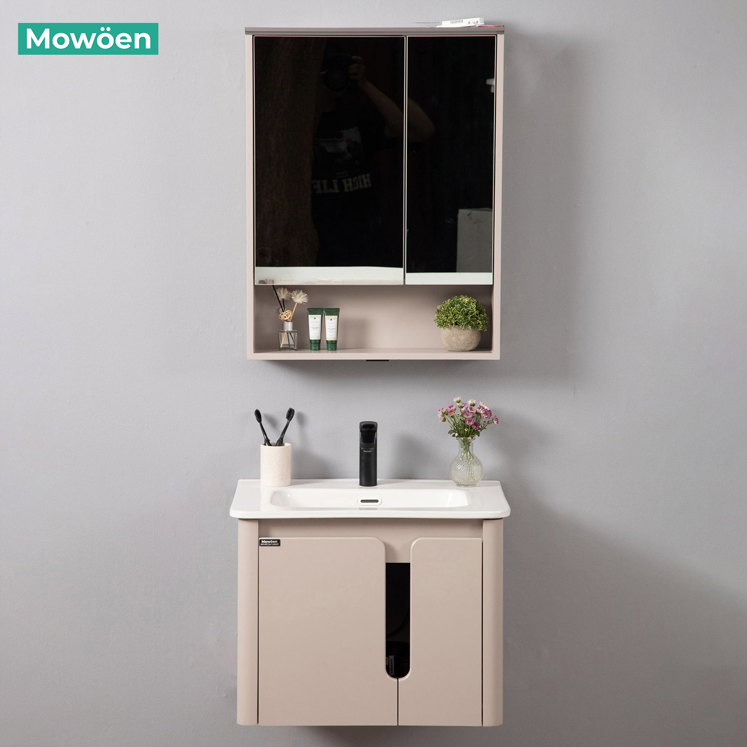 Bộ tủ chậu và tủ gương led size 600mm MOWOEN MW2807-60PVC
