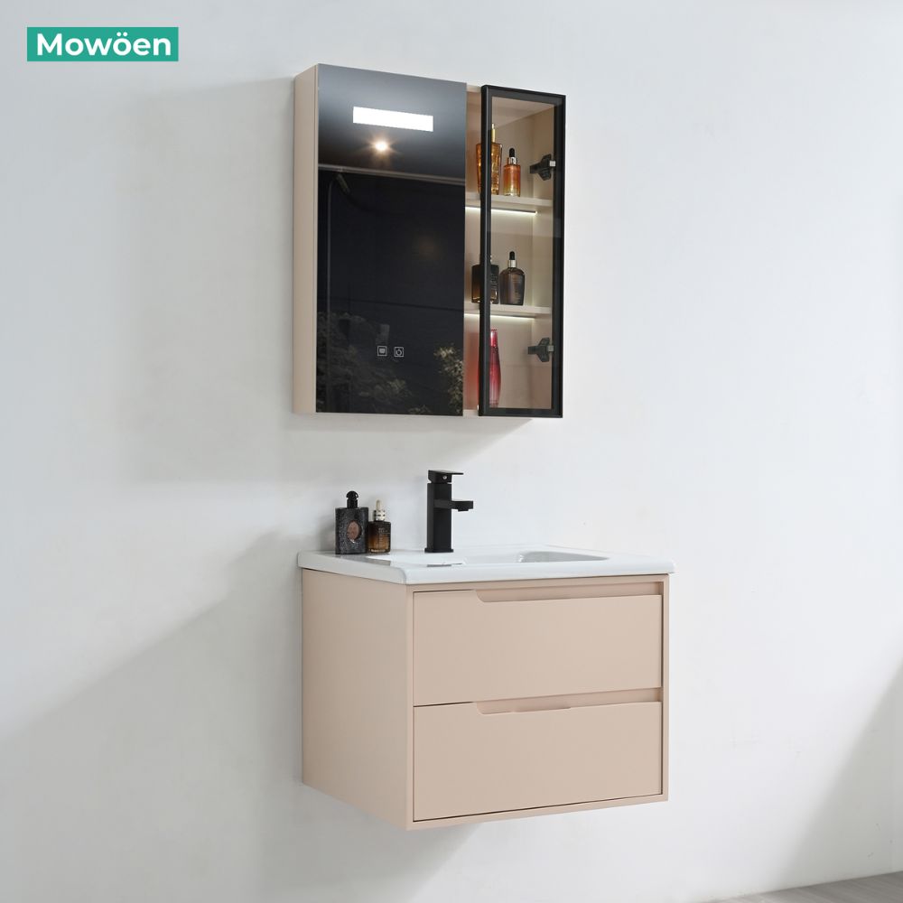 Bộ tủ chậu và tủ gương led size 600mm MOWOEN MW2820-60PVC