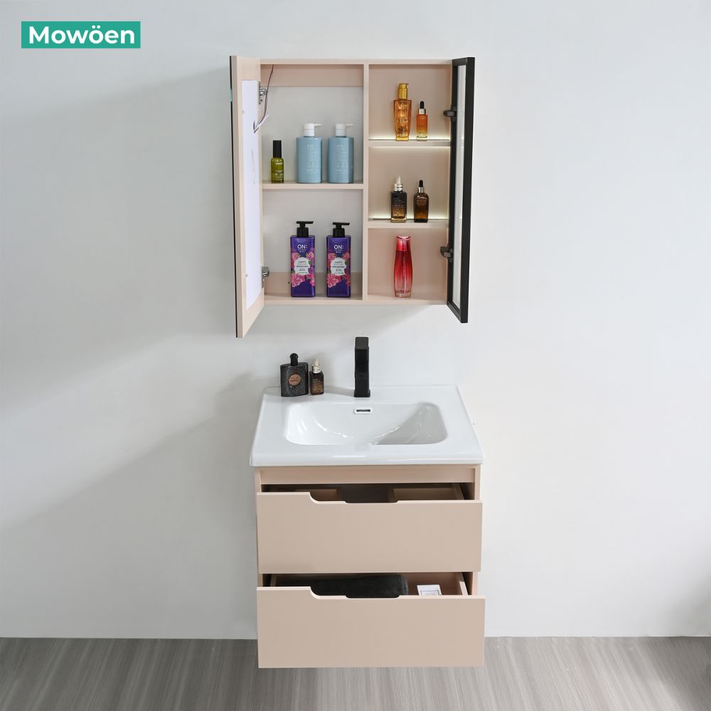 Bộ tủ chậu và tủ gương led size 600mm MOWOEN MW2820-60PVC