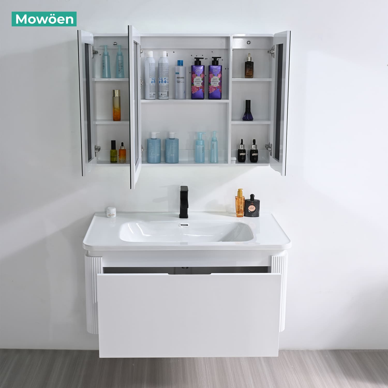 Bộ tủ chậu và tủ gương led size 1000mm MOWOEN MW2823-100PVC