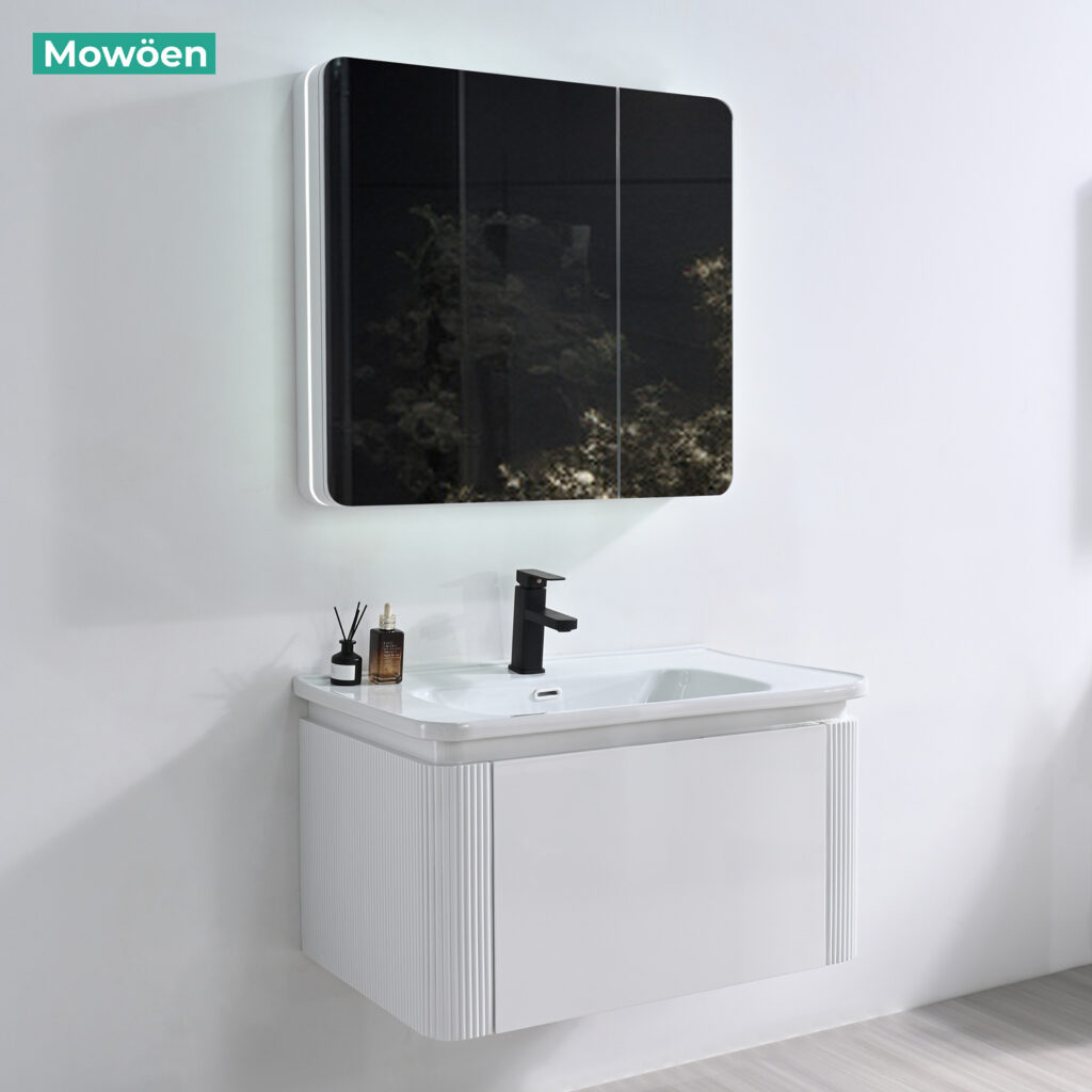 Bộ tủ chậu và tủ gương led size 800mm MOWOEN MW2823-80PVC