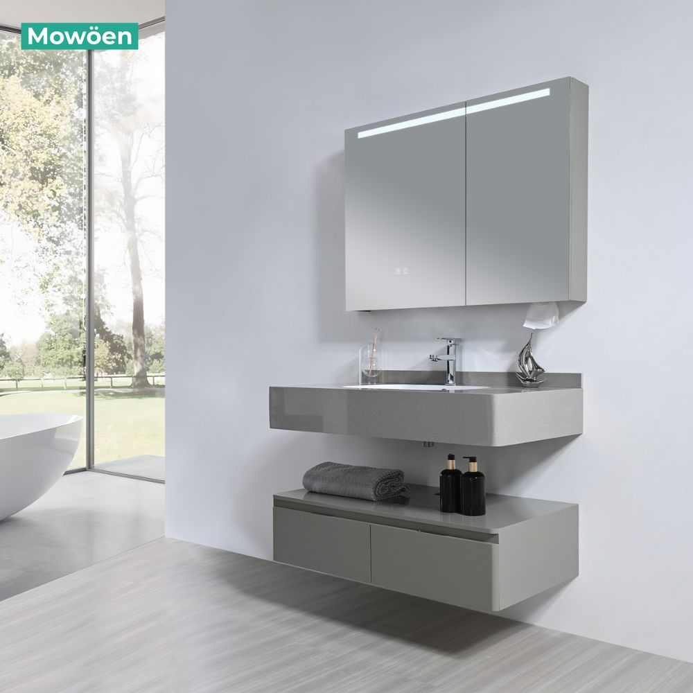 Bộ tủ chậu và tủ gương led size 1000mm MOWOEN MW2826-100PVC