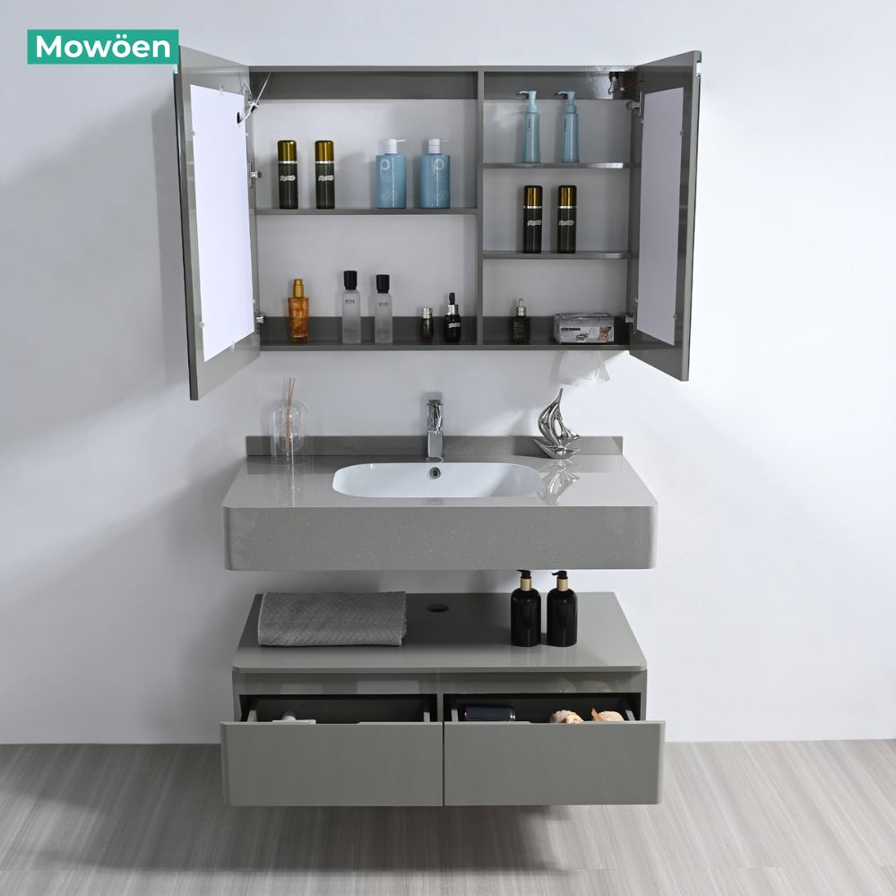 Bộ tủ chậu và tủ gương led size 1000mm MOWOEN MW2826-100PVC