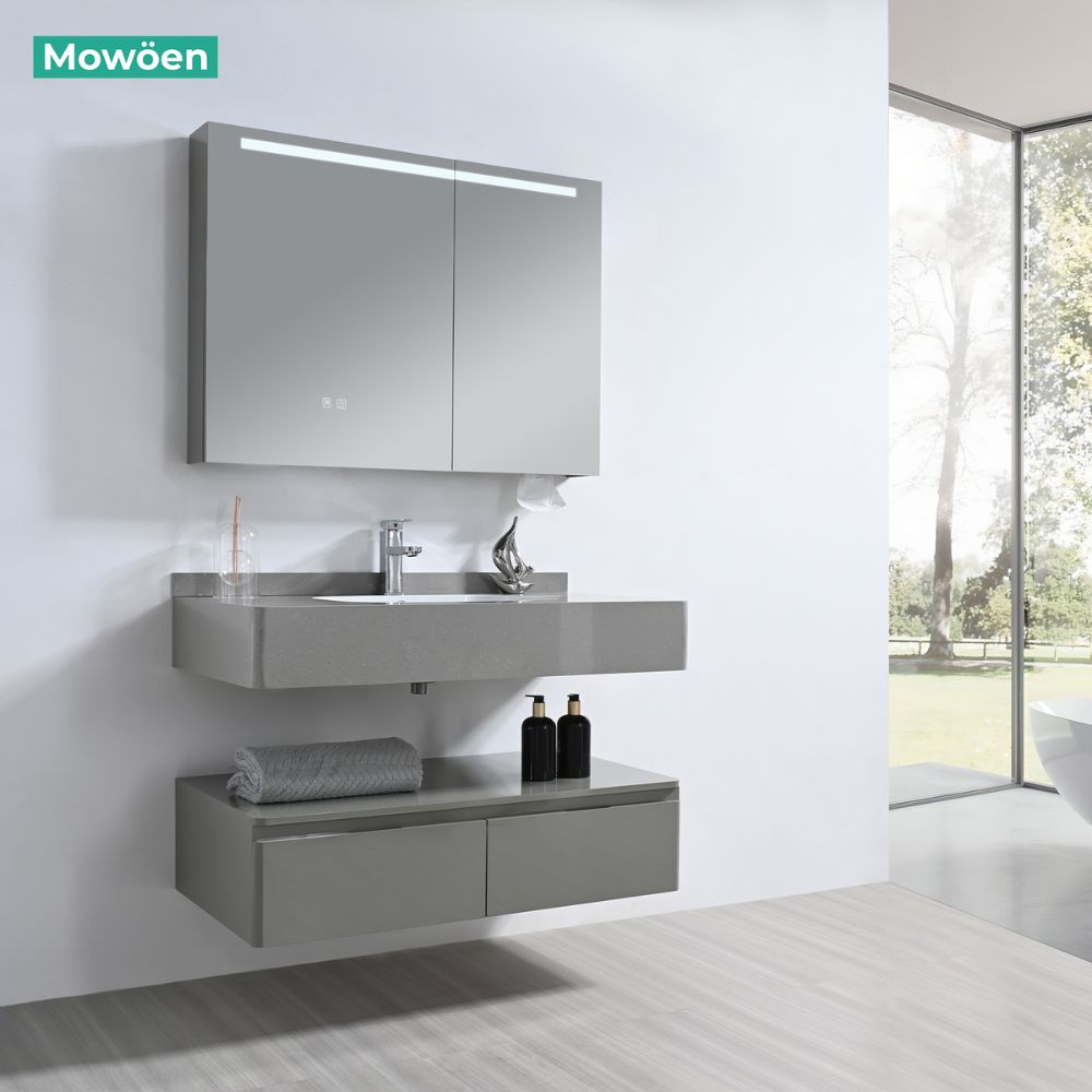 Bộ tủ chậu và tủ gương led size 1000mm MOWOEN MW2826-100PVC