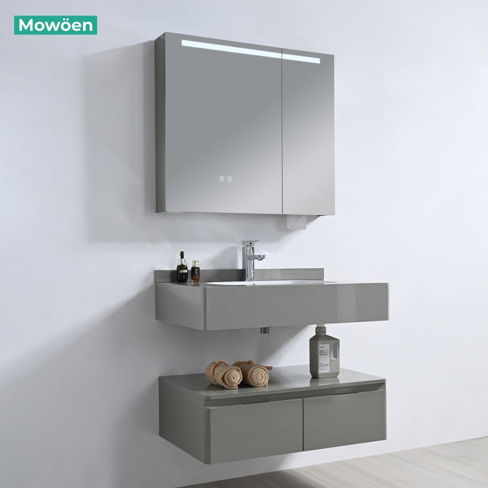 Bộ tủ chậu và tủ gương led size 800mm MOWOEN MW2826-80PVC