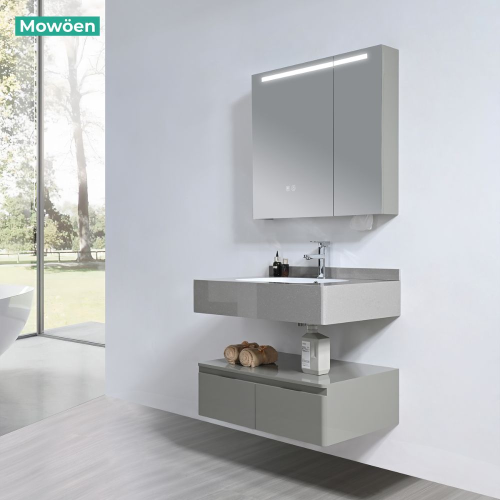 Bộ tủ chậu và tủ gương led size 800mm MOWOEN MW2826-80PVC