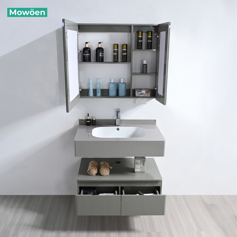 Bộ tủ chậu và tủ gương led size 800mm MOWOEN MW2826-80PVC